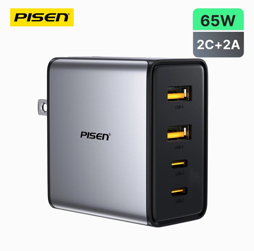 Sạc Pisen BOLT Utility 65W 4-Port GaN Fast Charger Cable Set(US) model TP-C66(Type-C)