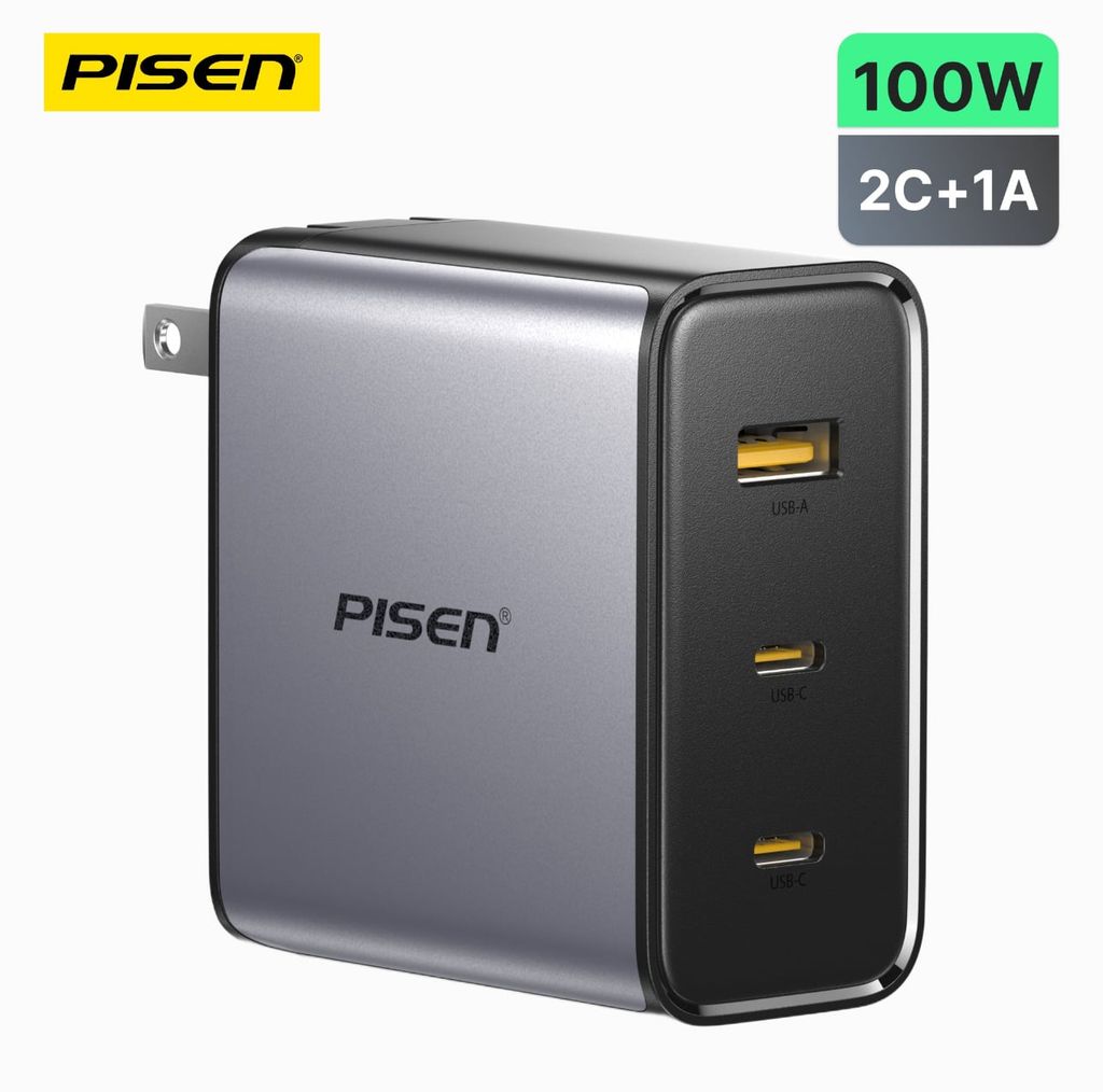 Sạc Pisen BOLT Pro 100W 3-Port GaN Fast Charger Cable Set(US) model TP-C67(Type-C)