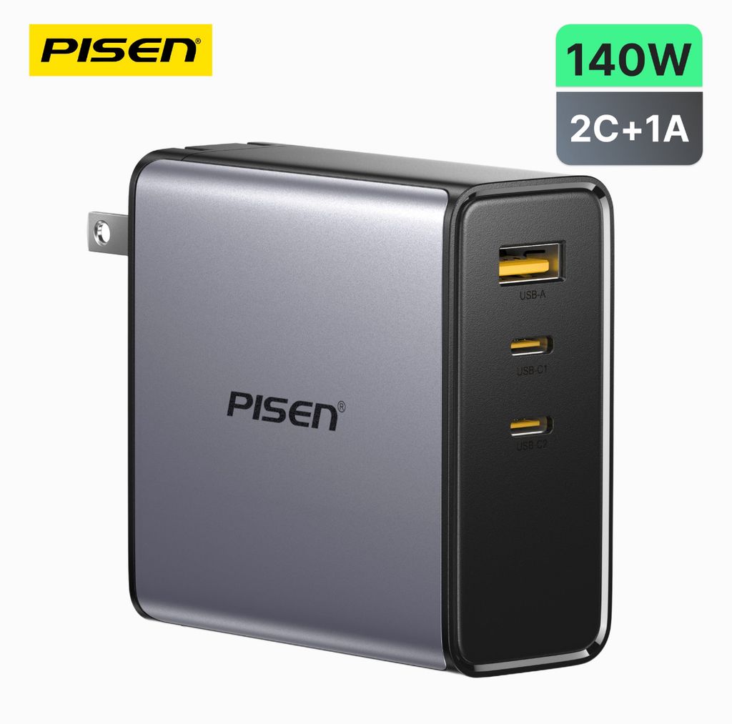 Sạc Pisen BOLT Pro 140W 3-Port GaN Fast Charger Cable Set(US) model TP-C68(Type-C)
