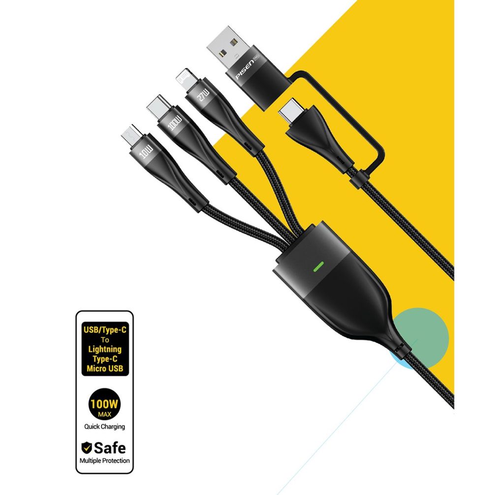Cáp sạc PISEN PRO - Mars God 3 trong 1 (Lightning, Type-C, Micro USB ) USB-A /C 1.2m model AP-FC15-1200