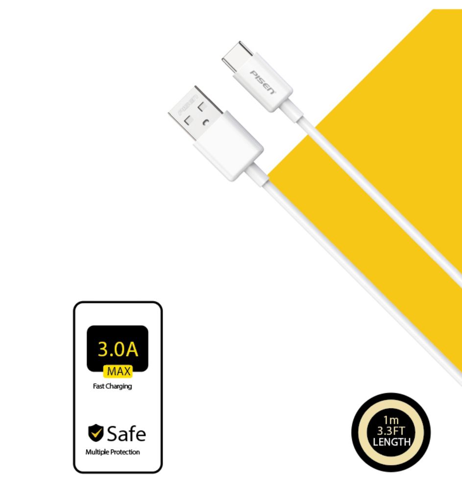 Cáp PISEN-Mr White Type-C USB-A 1m 3A, trắng  - Global model TC25-1000 (GLB)