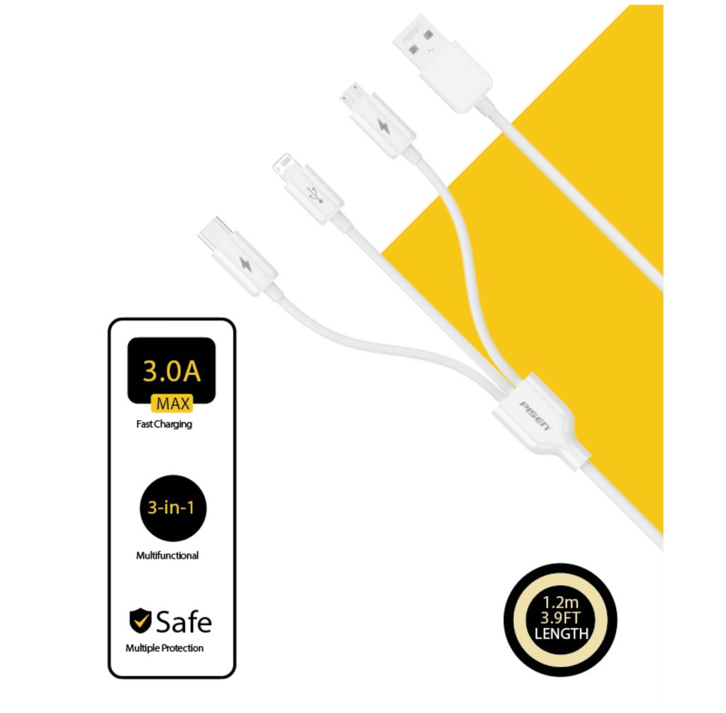 Cáp PISEN - Mr White 3-in-1 (Lightning/ Type-C/ Micro ) 1.2m - Global model AP07-1200 (GLB)