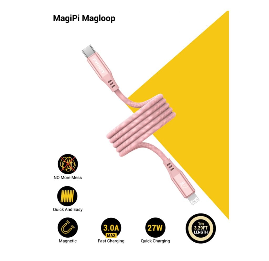 Cáp PISEN QUICK MagiPi Magloop Lightning USB-C 1m , Pink model CL-FC12-1000 (GLB)