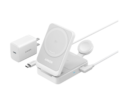 Bộ sạc Anker MagGo B2557 (đế sạc không dây model A2557 Foldable 3-in-1 15W kèm củ sạc và cáp sạc) Trắng