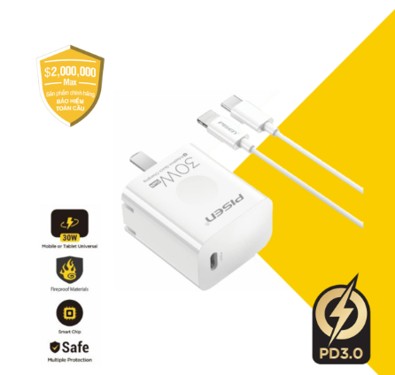 Sạc PISEN QUICK PD 30W CL1000 GaN Folding Chager model TS-C179(Lightning)