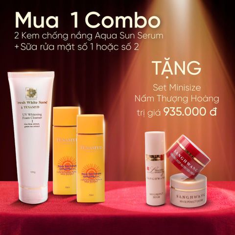Combo bảo vệ và chăm sóc da (Combo 2 Aqua Sun Serum 70ml + Sữa rữa mặt UV Whitening số 1)