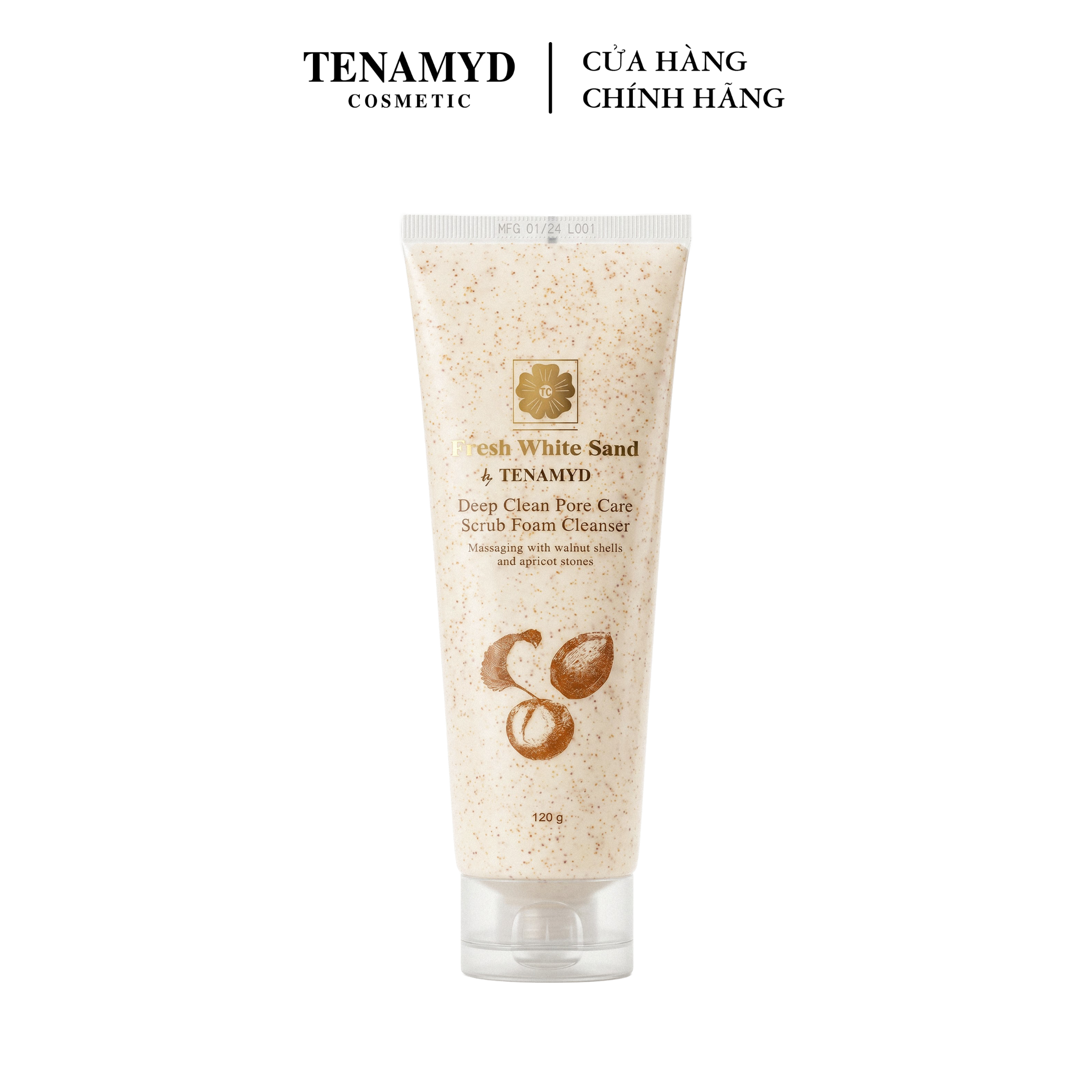 Sữa làm sạch tế bào chết - FRESH WHITE SAND BY TENAMYD DEEP CLEAN PORE CARE SCRUB FOAM  CLEANSER / Tuýp / 120g