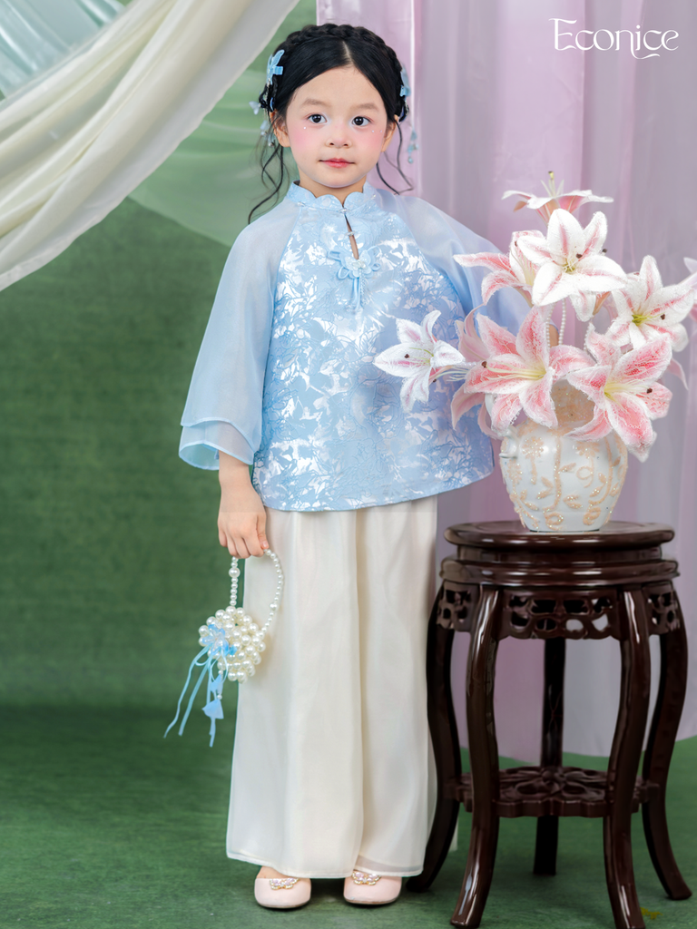 Bộ gấm tơ bé gái Econice Lam Chi