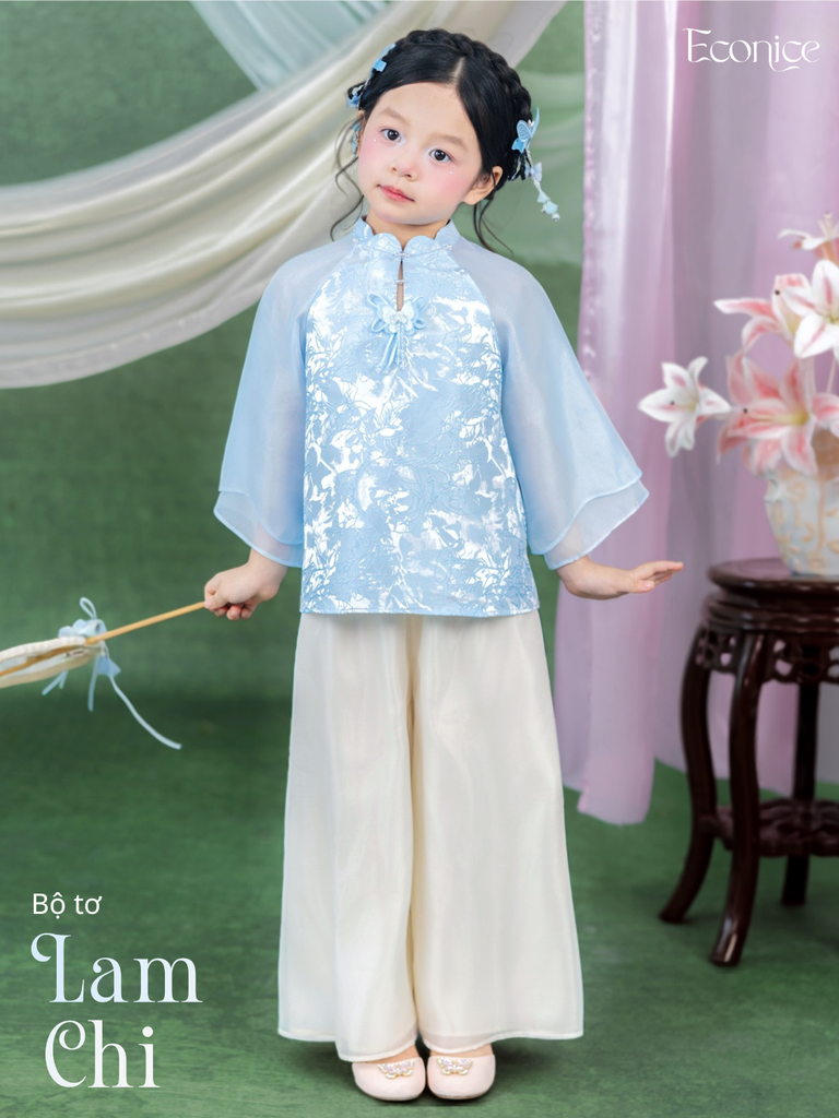 Bộ gấm tơ bé gái Econice Lam Chi