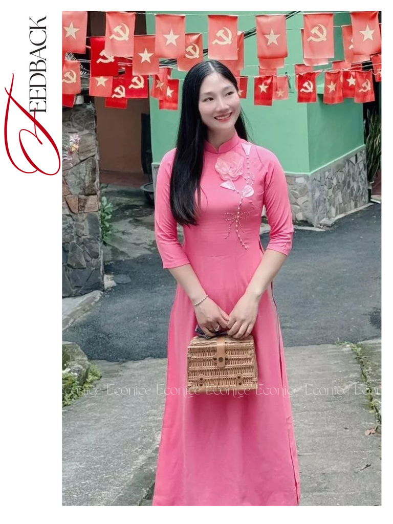 Set áo dài nữ truyền thống đính kết Hồng Ánh