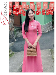 Set áo dài nữ truyền thống đính kết Hồng Ánh