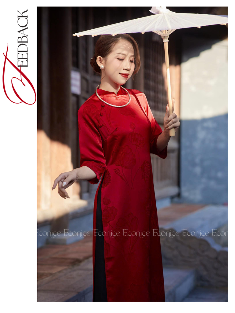 Set áo dài cách tân nữ Econice Chu Sa