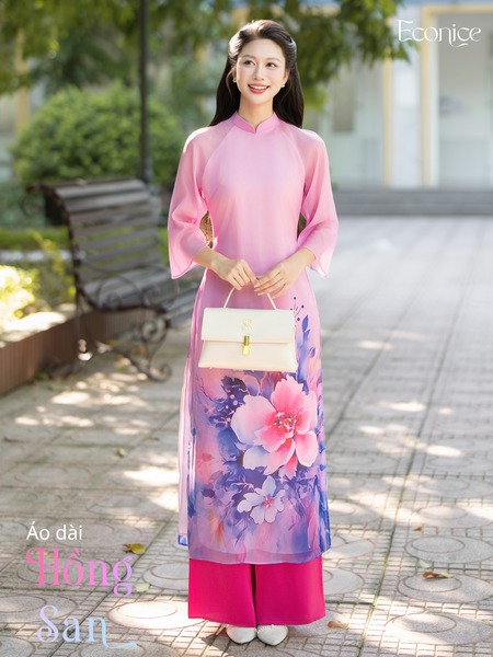 Set áo dài cách tân nữ Econice Hồng San