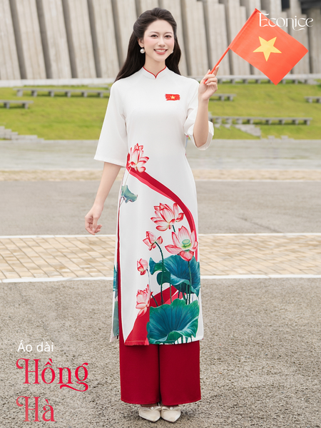 Set áo dài cách tân nữ HOA Hồng Hà
