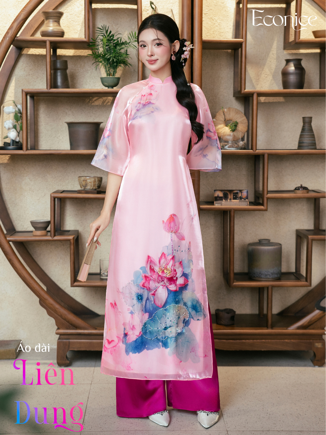 Set áo dài cách tân nữ đính kết Econice Liên Dung