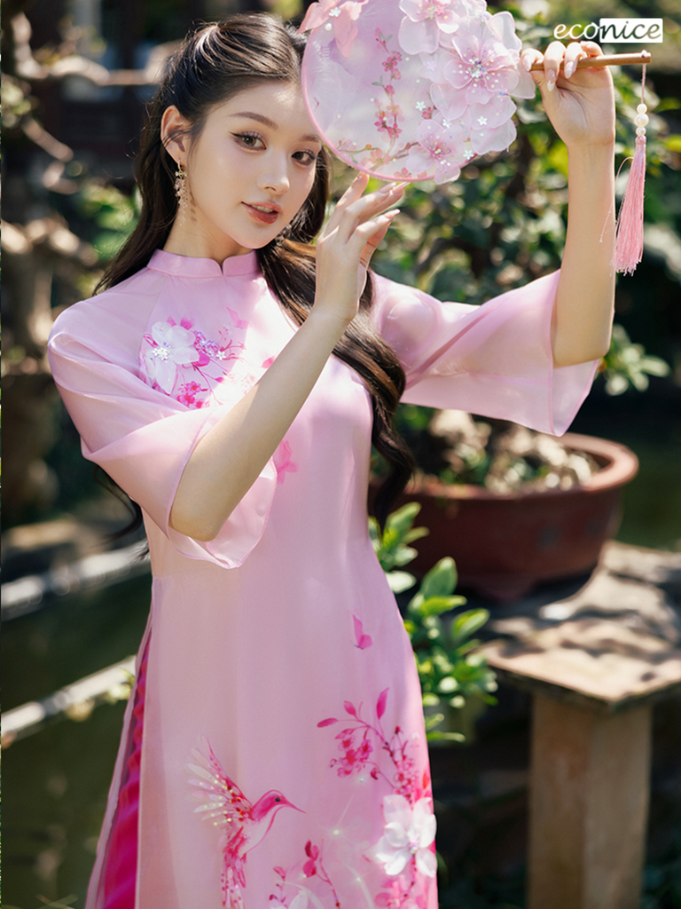 Set áo dài cách tân nữ đính kết Econice Nguyệt Sa (new)