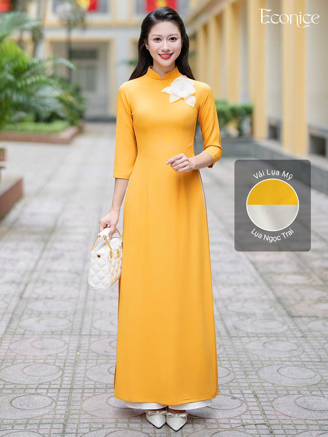 Set áo dài nữ truyền thống đính kết Linh Châu