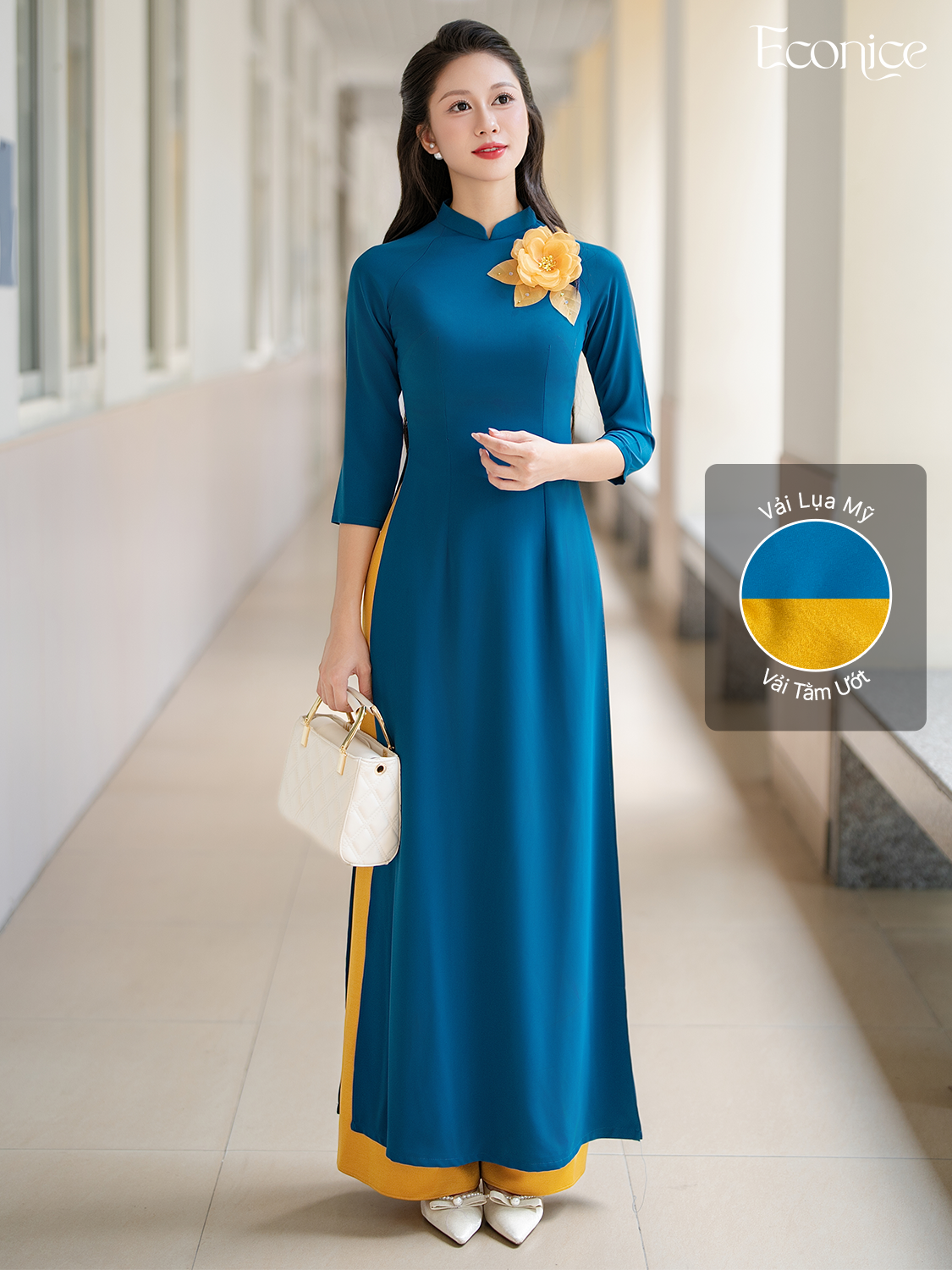 Set áo dài nữ truyền thống đính kết Cẩm Tú
