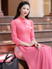 Set áo dài nữ truyền thống đính kết Hồng Ánh