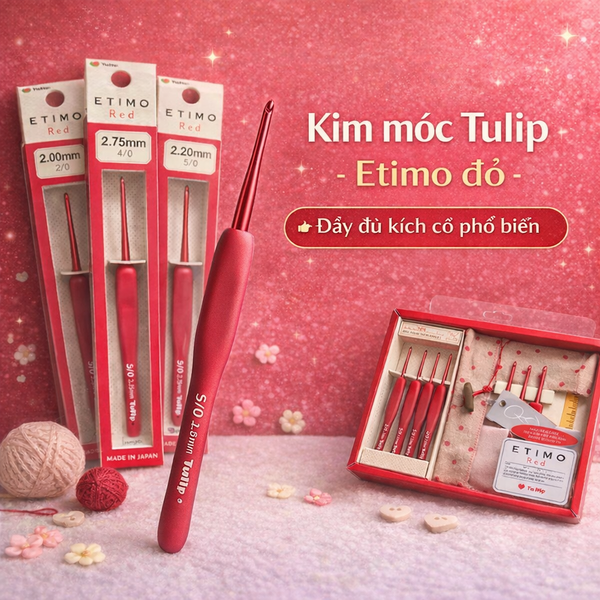  Kim móc len Tulip Etimo Red chính hãng Nhật Bản – Kim móc công thái học cao cấp - Đầu kim trơn mượt 