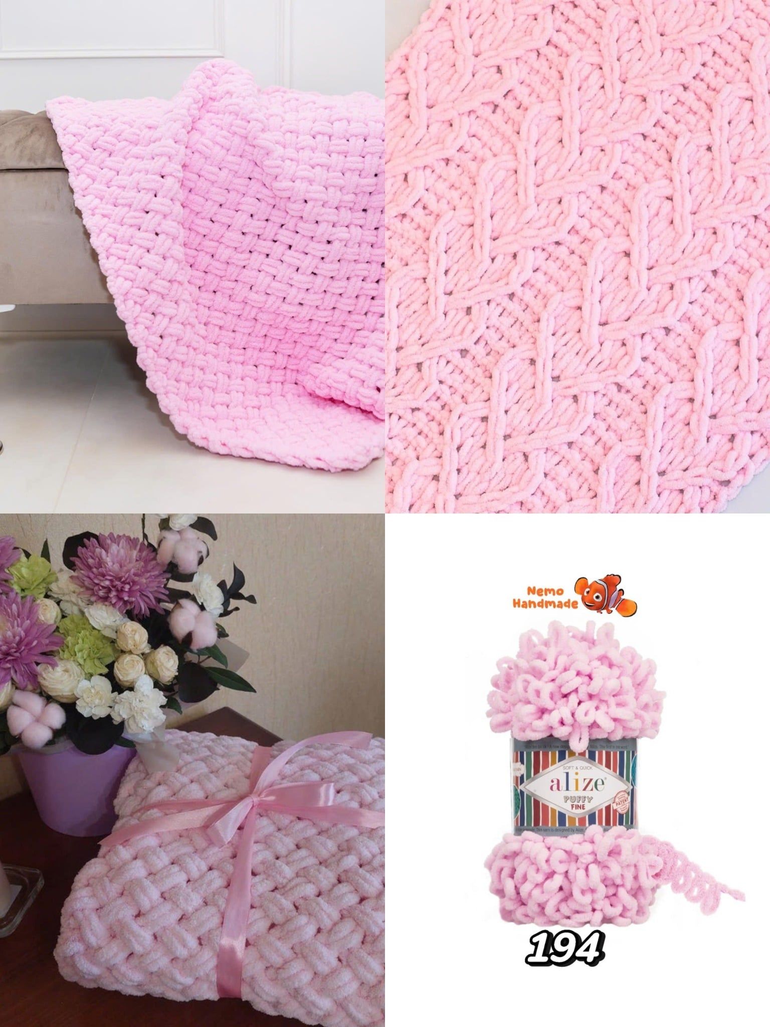  Len Alize Puffy Fine - Sợi len vòng không cần kim | Làm chăn, túi, gối tựa, khăn choàng cho bé,decor 