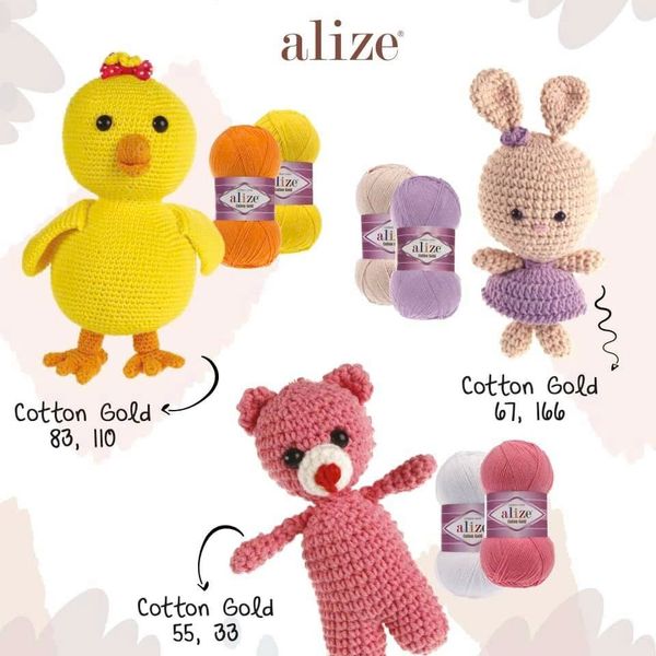  Len Cotton Gold Alize nhập khẩu Thổ Nhĩ Kỳ  - Mềm mại, an toàn, bền màu – Full bảng màu - Móc thú, búp bê, đồ cho bé 