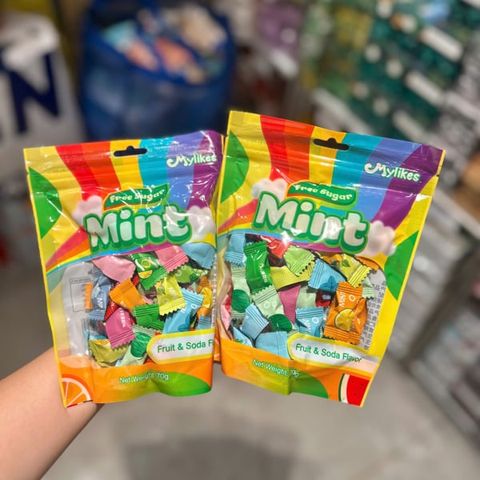 Kẹo Bạc Hà Mylikes Mint Free Sugar Mix Vị Trái Cây & Soda 70g