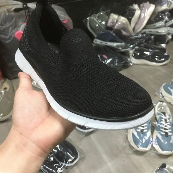 Giày Slipon vải siêu nhẹ Flexi- Đen đế trắng