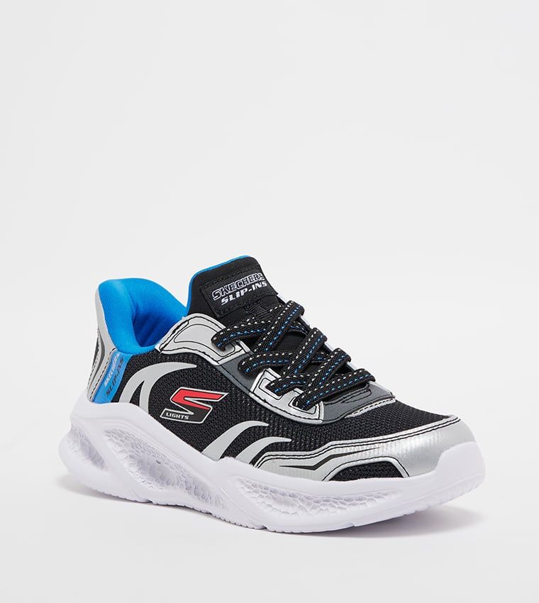 Giày thể thao Skech trẻ em Slip Ins Lights - Đen viền bạc