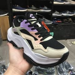 Giày Sneakers Charly đế cao xuất dư- Đen viền tím