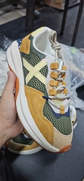 Giày Sneakers da lộn Munich xuất dư xịn - Xanh viền nâu