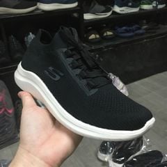 Giày thể thao nữ Skech cổ chun dây giả- Đen đế trắng