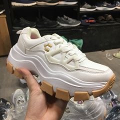 Giày Sneakers Charly đế cao xuất dư- Trắng chữ vàng