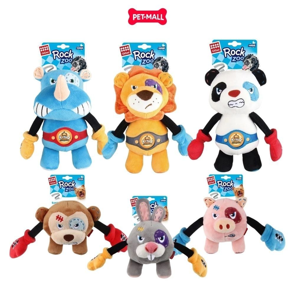 Đồ chơi thú bông có tiếng GiGwi Rock Zoo King Boxer Pig size M/L Petmall