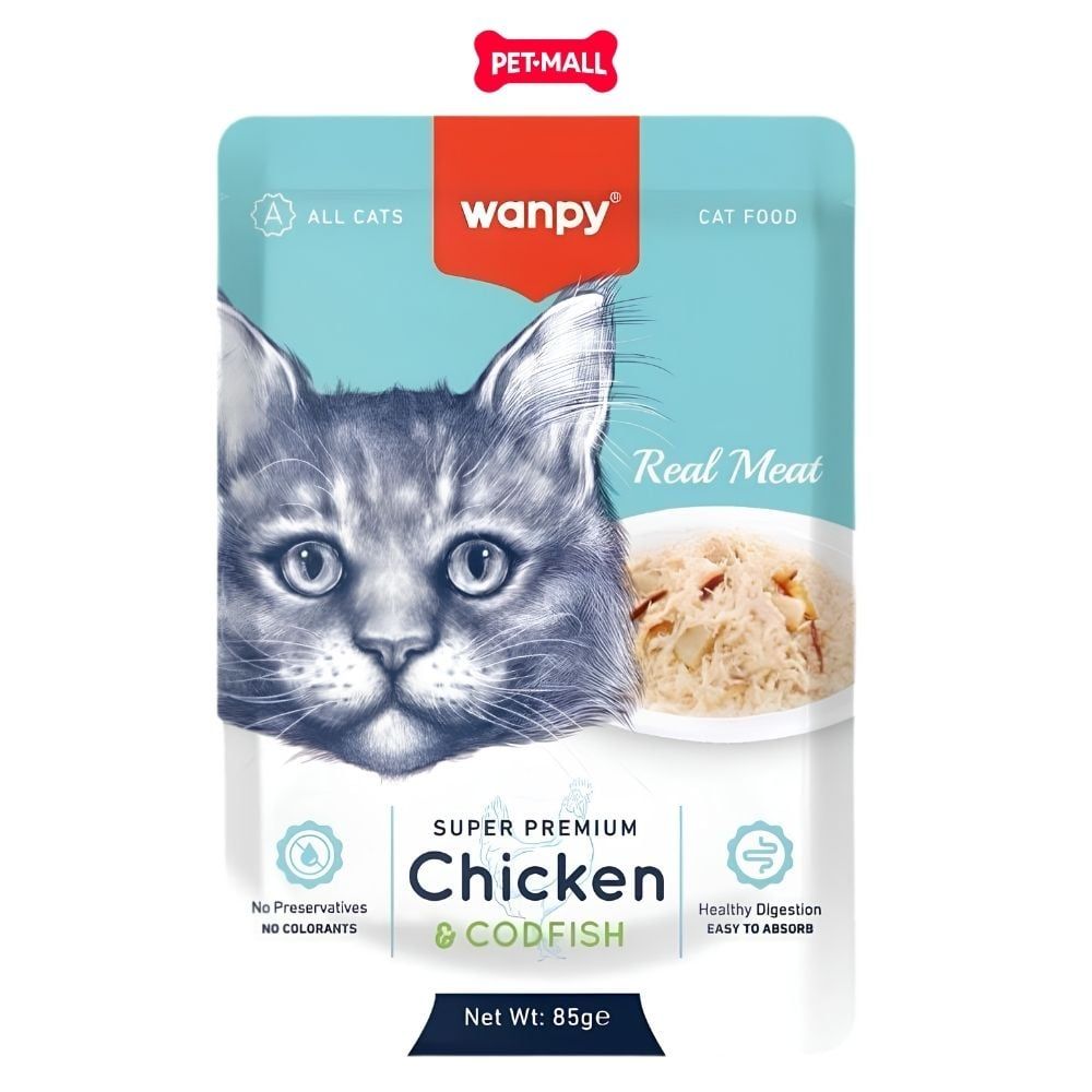 Pate mèo WANPY Super Premium Chicken & Codfish 85g - Hộp 12 gói - Thịt Gà & Cá Tuyết Petmall