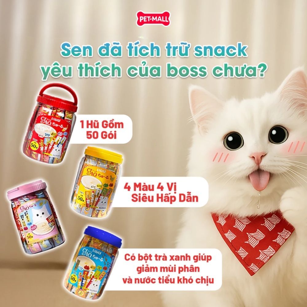 Treats Ciao Churu Chicken with Vitamin and Green Tea 700g - Hộp 50 gói mix Petmall