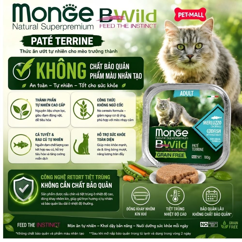 Combo 12 hộp 100g - Pate Monge Bwild Sterilised Cat - Vị heo rừng và rau Petmall