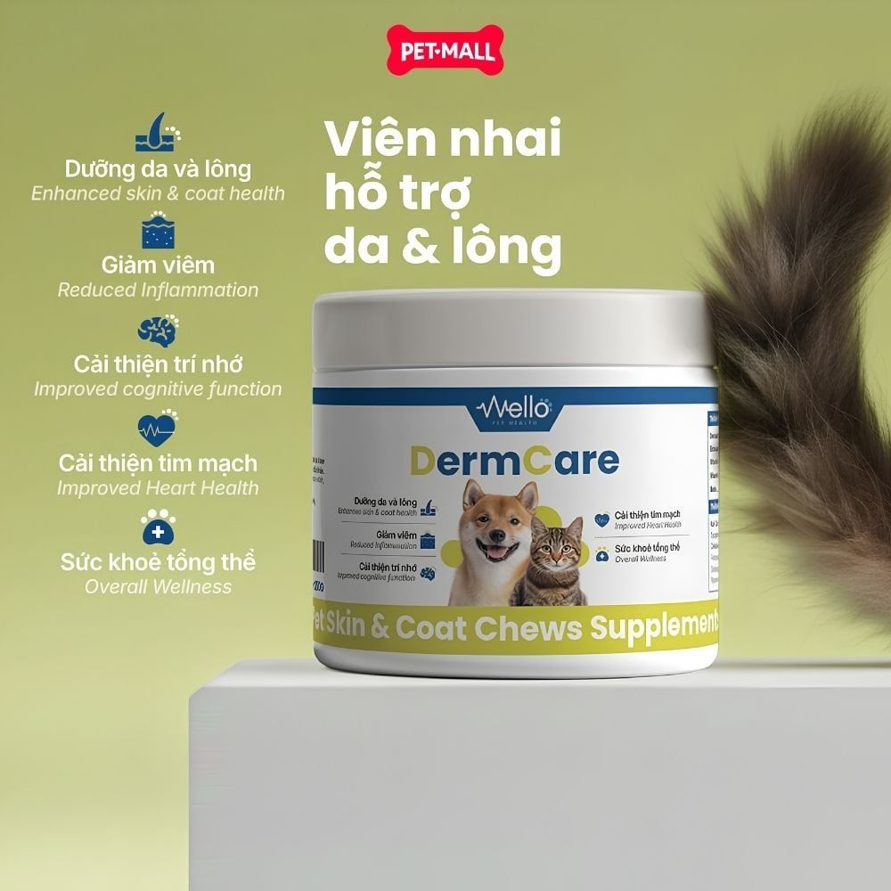 Viên nhai hỗ trợ da lông Wello DermCare Skin Coat Chew - Dưỡng da lông Petmall