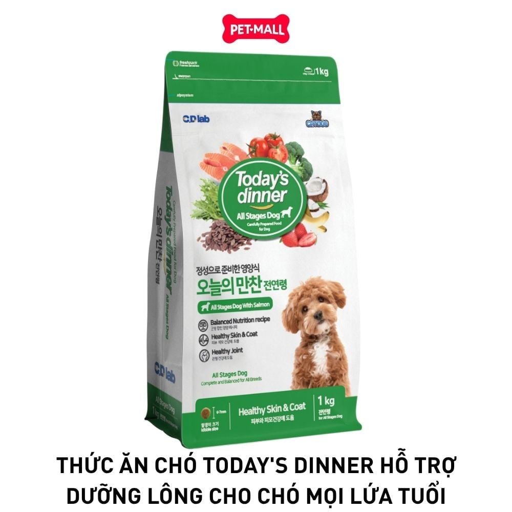1KG - Thức ăn chó Today's Dinner Healthy Skin & Coat All Stages Dog - Hỗ trợ dưỡng lông cho chó mọi lứa tuổi Petmall