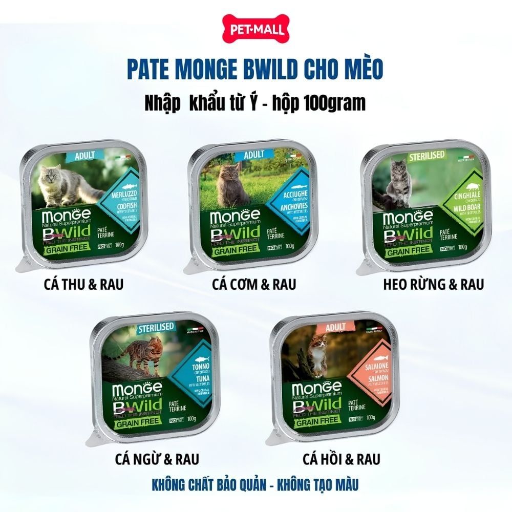 Combo 12 hộp 100g - Pate Monge Bwild Sterilised Cat - Vị heo rừng và rau Petmall