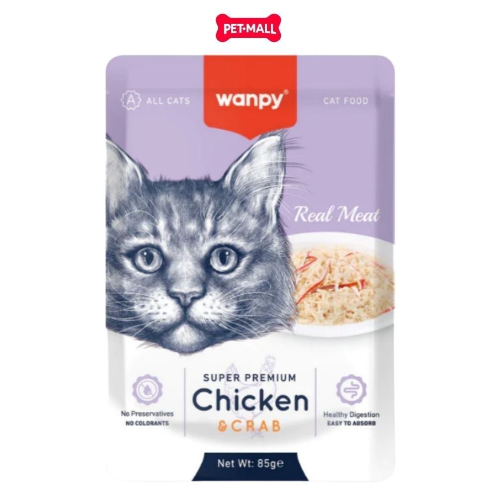 Hộp 12 Gói 85G - Pate mèo WANPY Super Premium Chicken & Crab 85g - Hộp 12 gói - Thịt Gà & Cua Petmall