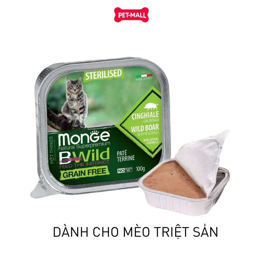 Combo 12 hộp 100g - Pate Monge Bwild Sterilised Cat - Vị heo rừng và rau Petmall