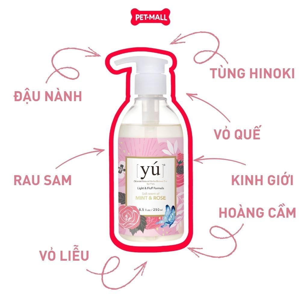 Sữa tắm Yu Light & Fluff Formula cho thú cưng 250ml - Bạc Hà & Hoa Hồng Petmall