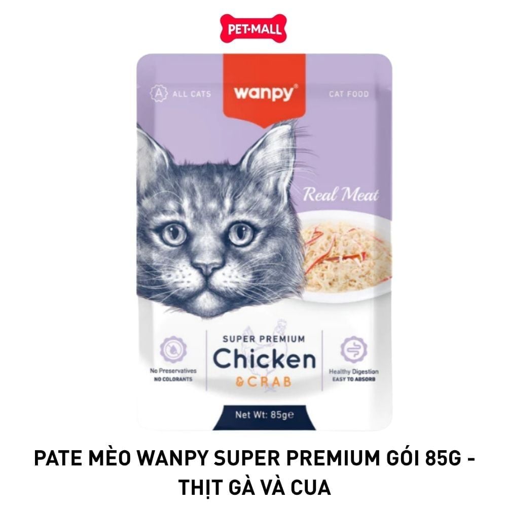 Hộp 12 Gói 85G - Pate mèo WANPY Super Premium Chicken & Crab 85g - Hộp 12 gói - Thịt Gà & Cua Petmall