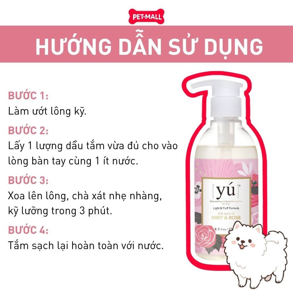 Sữa tắm Yu Light & Fluff Formula cho thú cưng 250ml - Bạc Hà & Hoa Hồng Petmall