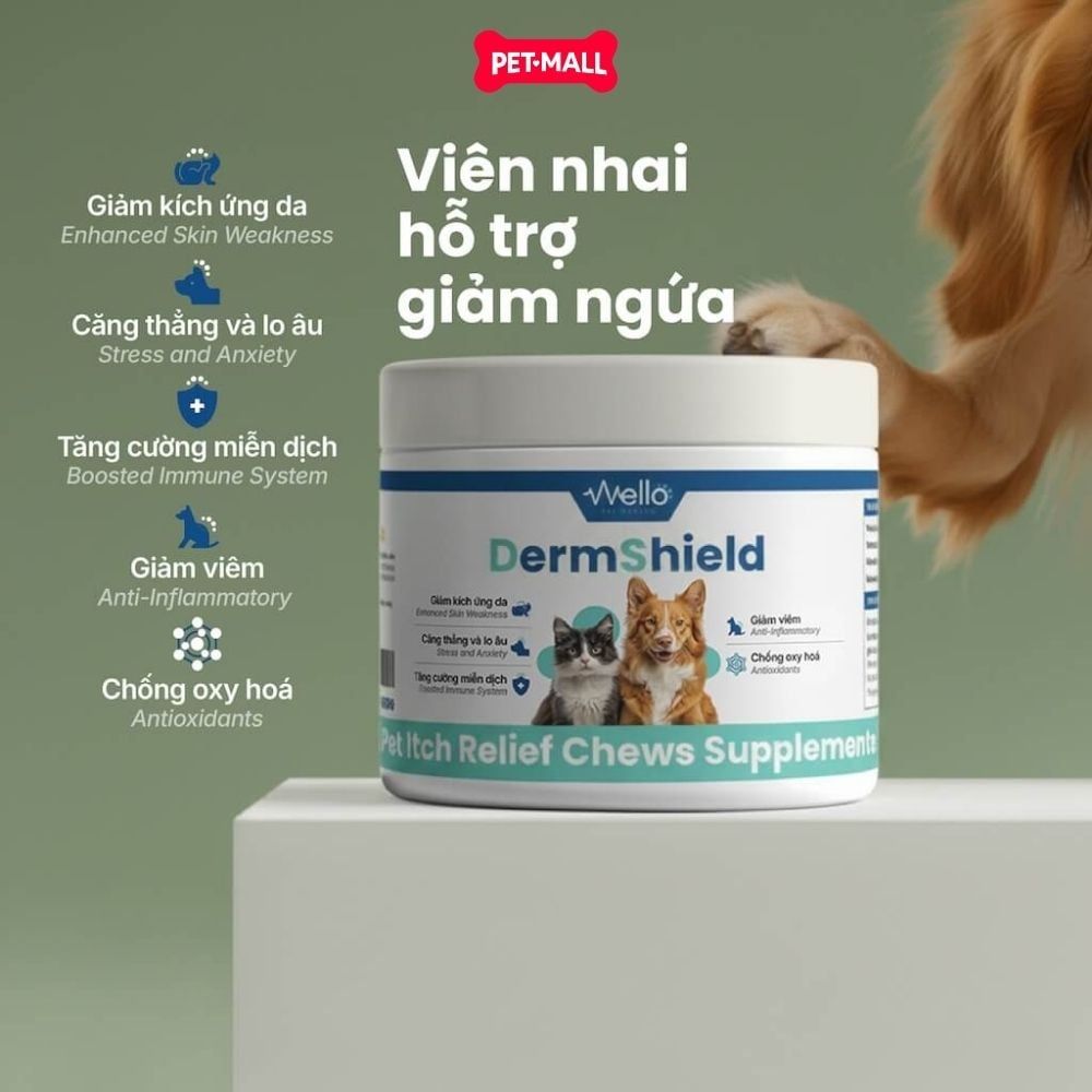 Viên nhai hỗ trợ da lông Wello DermCare Skin Coat Chew - Dưỡng da lông Petmall