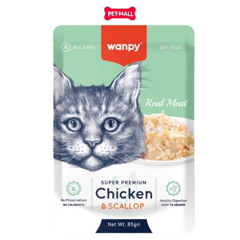 Hộp 12 Gói 85G - Pate mèo WANPY Super Premium Chicken & Scallop - Thịt Gà & Sò Điệp Petmall