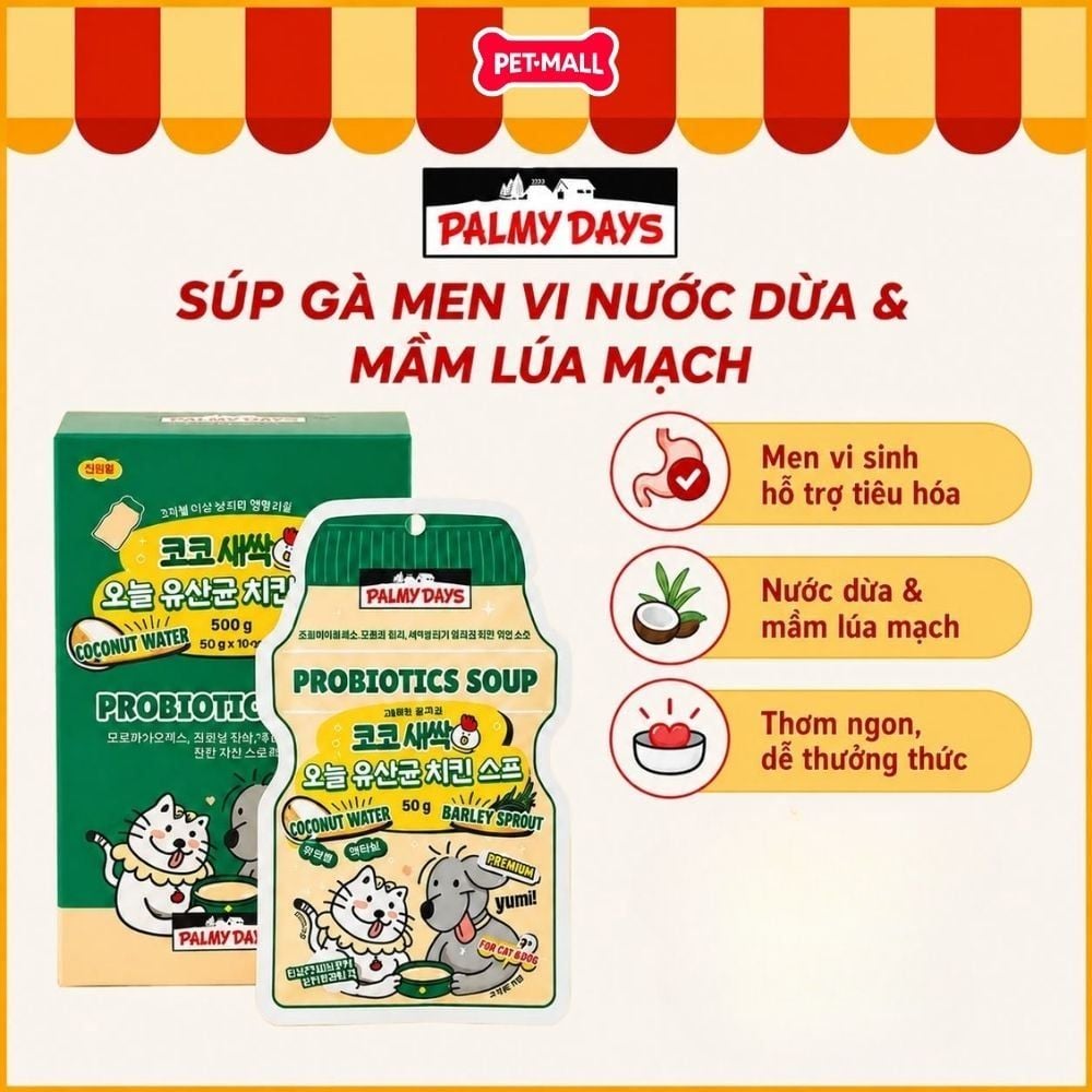 HỘP 32 GÓI 50G - Pate mèo PALMY DAYS dạng soup bổ sung men vi sinh Petmall