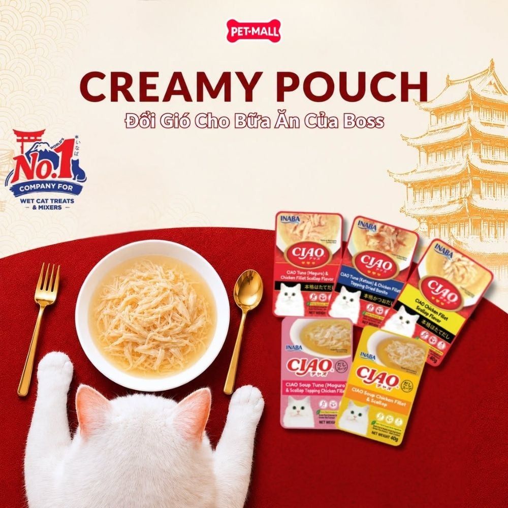 Hộp 16 gói 40g - Pate mèo Ciao Churu Gà và cá ngừ Tuna & Chicken Fillet Topping Dried Bonito Petmall