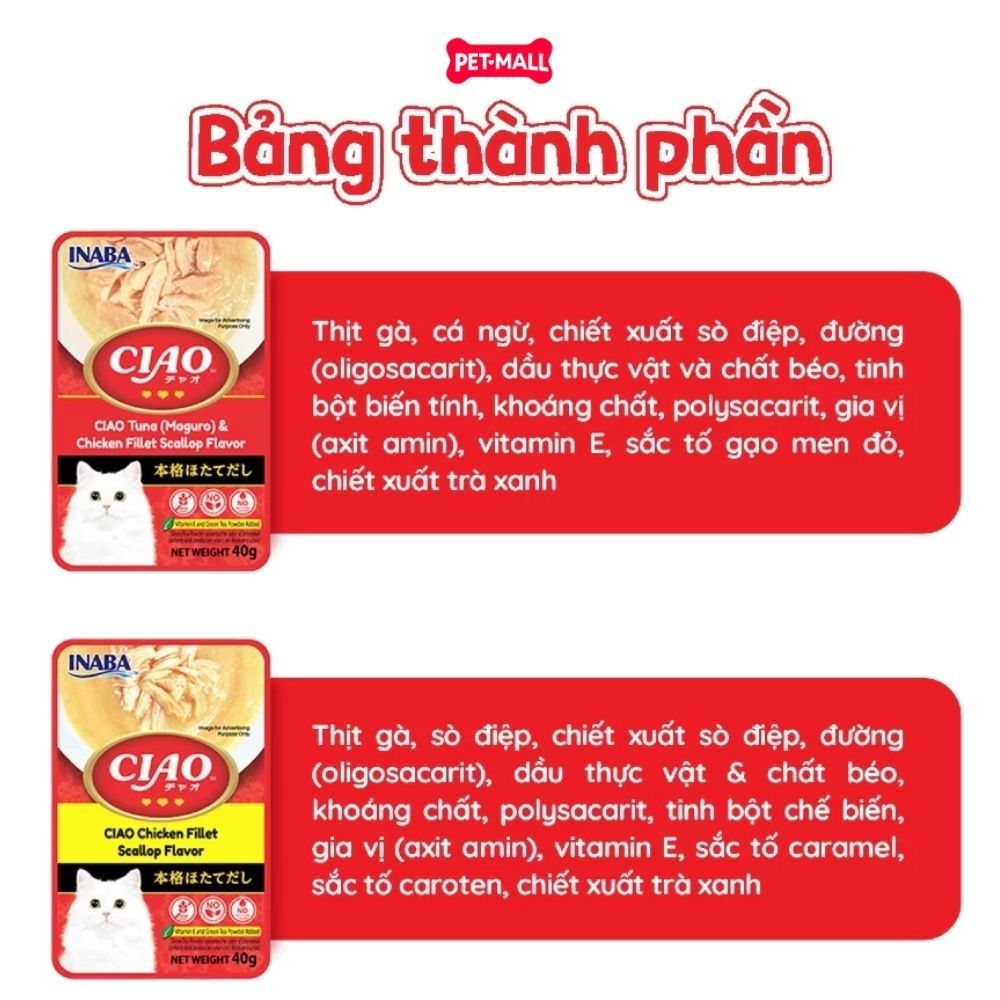 Hộp 16 Gói 40G - Pate mèo CIAO Chicken Fillet & Scallop - Vị thịt gà và sò Petmall